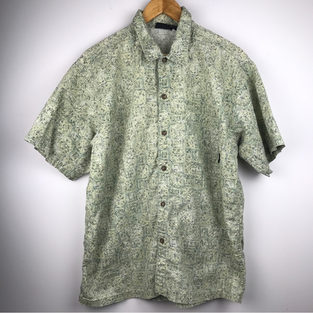 VTG 2000 Patagonia Floral Tribal Organic Cotton Hawaiian Button Shirt Medium EUC